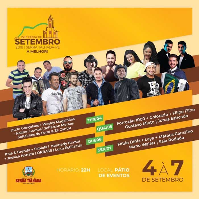 Programação da Festa de setembro de Serra Talhada 2018